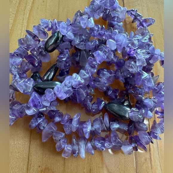 Vintage Genuine amethyst & hematite long necklace - Picture 7 of 7